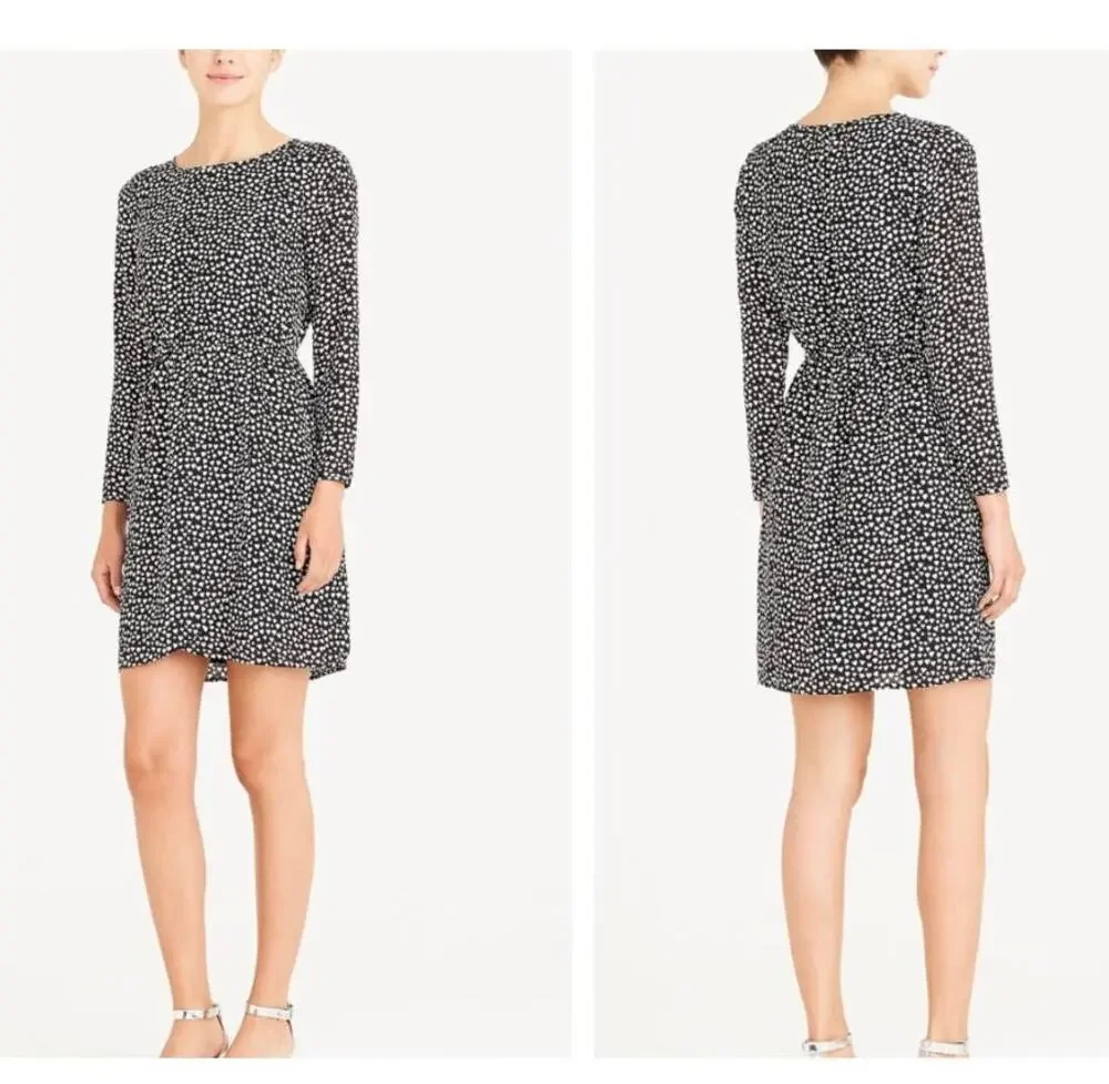 J Crew Tulip Hem Black White Heart Print Faux Wrap Dress 4 S Valentine's Day